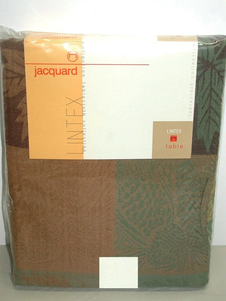 Lintex Tablecloth Bennington Pinecones ~ Green Gold Brown ~ 70" Round **NEW** - Image 1 of 3
