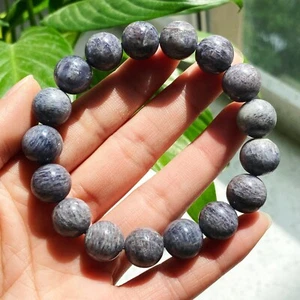 Pulsera de cuentas de piedras preciosas de cordierita azul natural de 12 mm C43 - Imagen 1 de 6