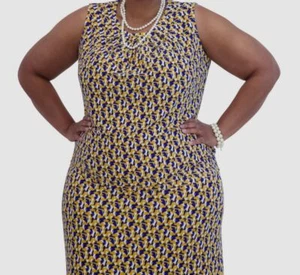 Kasper Women's Blue/Gold Printed Sleeveless Keyhole Blouse Top Plus Size 2X - Picture 1 of 1
