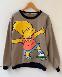 Bart Simpson Handmade Applique Grey Fleece Unisex Upcycled Jumper Sweater L - Picture 1 of 3