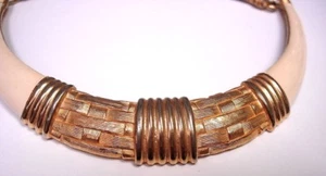 GAY BOYER  DESIGNER GOLD TONE BEIGE ENAMEL CHOKER & BRACELET SET FROM ESTATE - Picture 1 of 6
