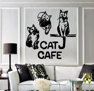 Vinyl Decal Wall Sticker Cat Cafe Logo for Animals Pet Lovers (n1822) - Picture 1 of 3