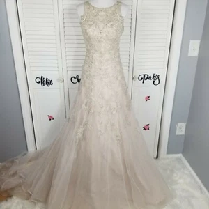 Stella York 6 beige chiffon beweled embroided sheer lace wedding gown women 6553 - Picture 1 of 10