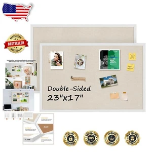 Stylish Double-Sided Cork & Linen Boards — 2 Pack, 23" x 17" for Kids & Office - Picture 1 of 9