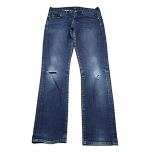 Gap Denim Jeans Damen 28 Blau Slim Straight Mid Rise Distressed Stretch Reißverschluss - Bild 1 von 19