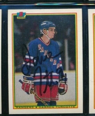 1990-91 Bowman #216 Darren Turcotte Rangers Rookie signed autograph hockey rc - Image 1 of 2