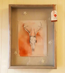 Gerahmte Shadowbox Kunst mit Totenkopf Aquarell Druck - Bild 1 von 3
