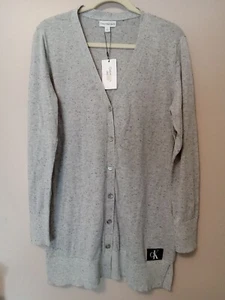 Cárdigan suéter calvin klein para mujer gris negro moteado con botones talla M - Imagen 1 de 7