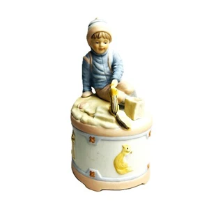 Abbie Williams Creature of Forest Music Box Porcelain Boy Figurine 1987 Signed - Picture 1 of 11