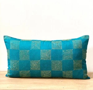 VINTAGE BENGAL KANTHA SILK PILLOW COVER 24 X 14 Reversible - Picture 1 of 3