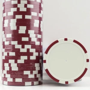 100 x Burgundy 8 Stripe, 14g Clay Blank Recess Custom Poker Chips - END OF LINE - Picture 1 of 1