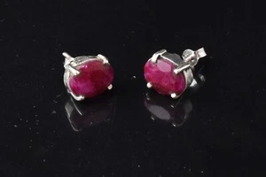 Handcrafted 925 Sterling Silver Ruby Gemstone Prong Set Stud Earrings Women Wear - Picture 1 of 9