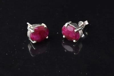 Handcrafted 925 Sterling Silver Ruby Gemstone Prong Set Stud Earrings Women Wear - Image 1 of 4