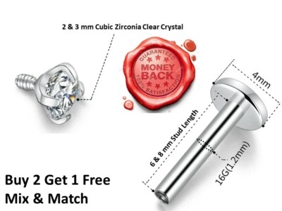 Celebrity Internally Threaded CZ Clear Crystal Piercing Gift Free Delivery - Image 1 of 4