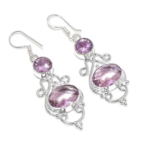 Pink Morganite Gemstone Handmade 925 Sterling Silver Jewelry Earring Sz 2.20" - Picture 1 of 1