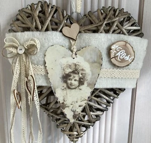 Handgefertigter Türhänger Türkranz Shabby Vintage Look Deko Rattan Herz -456 - Bild 1 von 6