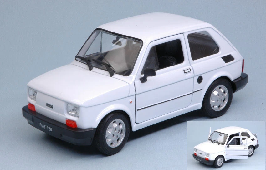 Modellino auto scala 1:24 Welly FIAT 126 diecast modellismo bianco collezione - Immagine 1 di 1