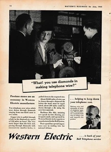 Original 1941 Western Electric Telephone Magazine Ad "Diamonds" - Picture 1 of 1