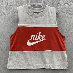 Nike Shirt Women's Size M Gray Red White Graphic Logo Sleeveless Crop Tank Top - Picture 1 of 11