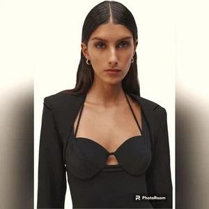 NWT Jonathan Simkhai Size 6 Black Shauna Structured Technic Crepe Bolero Jacket - Picture 1 of 16