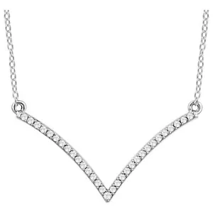 Diamond Necklace 1/6 Ct. 14K White Gold V Shaped Necklace 14K 18" - Picture 1 of 10