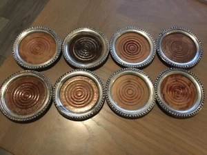 Vintage Sterling Silver MCM Wooden Drink Coasters, Set of 8, WoW, Worth a look! - Picture 1 of 8