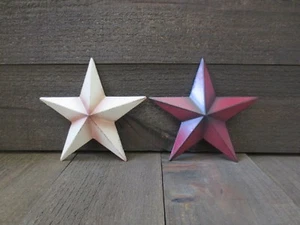 Set of 2 Red & White Primitive 6" Barn Stars Metal Christmas Patriotic Americana - Picture 1 of 12