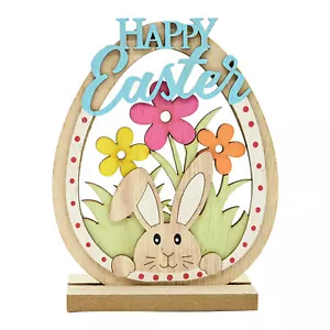 Easter Bunny Decor Wooden Egg Rabbit Ornaments Spring Tabletop Decorations - Picture 1 of 11