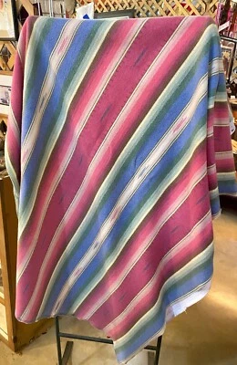 1960s Flannel Cotton Fabric Southwest Style 84"x64" Hot Pink Blue Green Stripes - Image 1 of 4