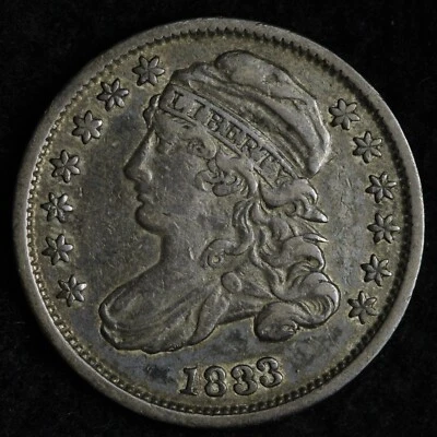 1833 Capped Bust Silver Dime XF+ E180 ASCMK - Image 1 of 2