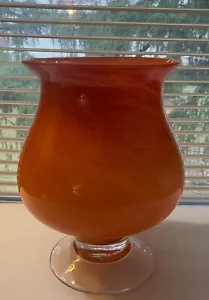 Mid Century Modern Blown Orange Vase Clear Foot - Picture 1 of 7