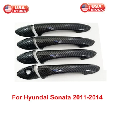 For 2011-2014 Hyundai Sonata Carbon Fiber Look Exterior Door Handle Cover Trim Foto 1 de 4