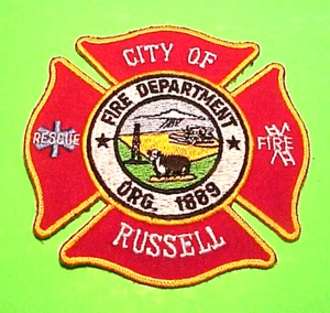RUSSELL KANSAS ORG. 1889 KS 4" FIRE DEPT. PATCH FREE SHIPPING!!! - Picture 1 of 1