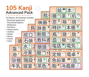105 Kanji, Japanese Kanji Learning Stickers For JLPT N5 to N3 - Picture 1 of 10