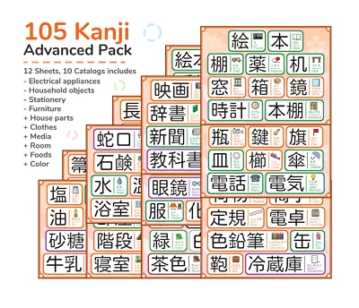105 Kanji, Japanese Kanji Learning Stickers For JLPT N5 to N3 - Image 1 of 4