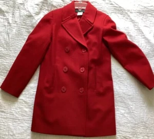 Womens Harve Benard Red Double Breasted Wool Coat Overcoat Size 4 Anchor Buttons - Picture 1 of 10