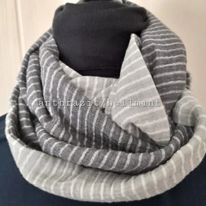 Loop - Schal ca. 25 x 130 2-farbig Musseline Streifen anthrazit/hellmint - Bild 1 von 1
