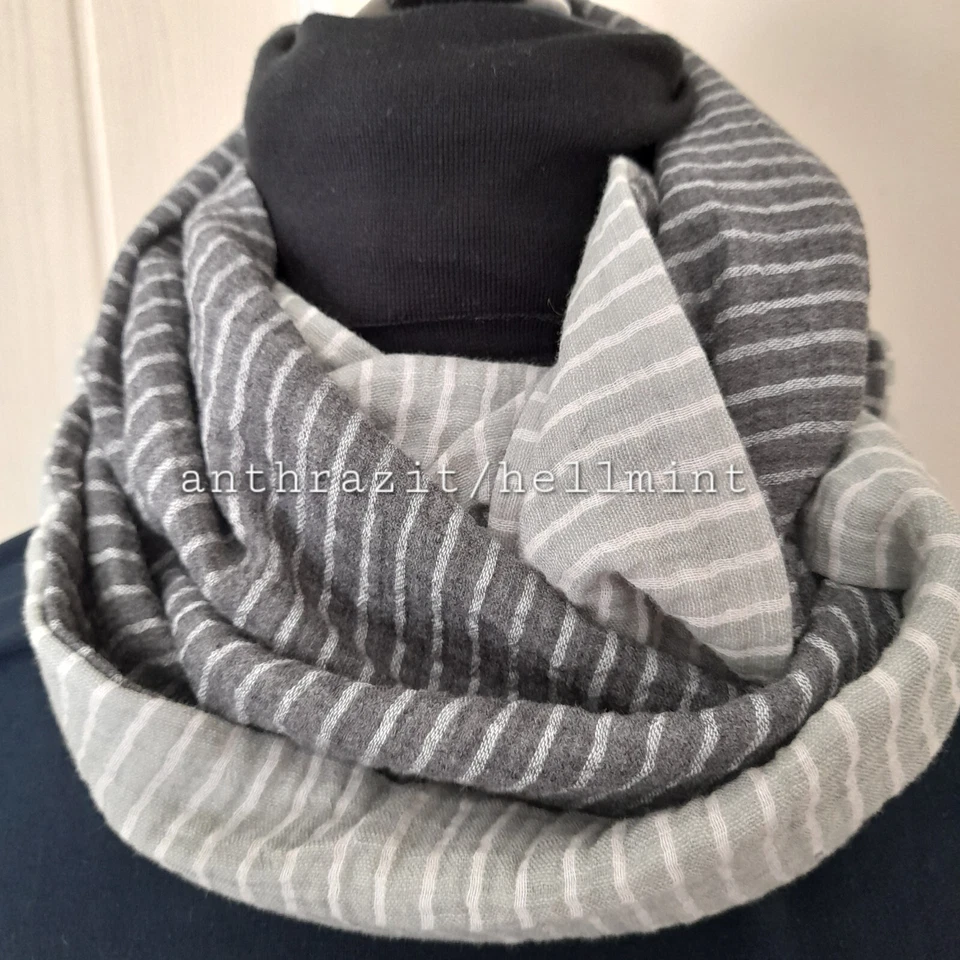 Loop - Schal ca. 25 x 130 2-farbig Musseline Streifen anthrazit/hellmint - Bild 1 von 1