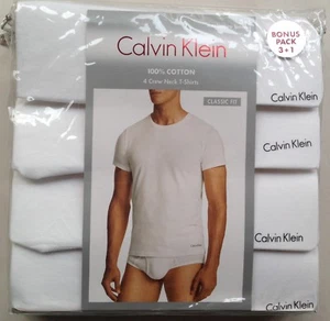 NIP CALVIN KLEIN MEN 4 WHITE CREW NECK COTTON T-SHIRT UNDERWEAR SMALL $42.50 - Picture 1 of 2