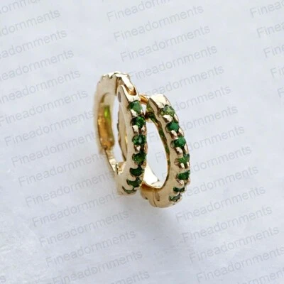 Brincos de argola de prata esterlina 925 com pedra preciosa cromada diópsido Huggie joias unissex - Imagem 1 de 4