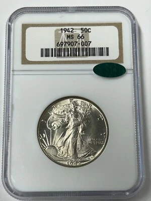 1942 P Walking Liberty Silver Half Dollar NGC MS66 CAC Green - Image 1 of 4