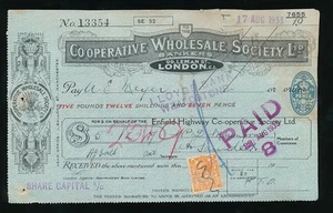 GB KG5 1933 CO OP PERFIN on FANCY RECEIPT ENFIELD HIGHWAY - Picture 1 of 1