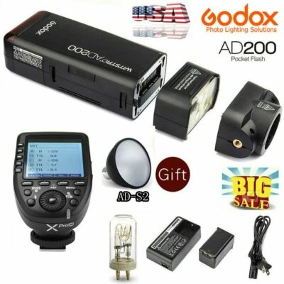 Godox AD200 TTL HSS 200w Pocket Flash Speedlite + XPro Trigger For Sony Canon US - Image 1 of 4