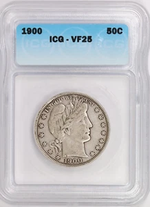 1900-P ICG 50C Silver Barber Half Dollar Very Fine VF25 - Picture 1 of 4