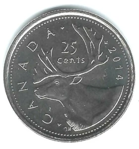 2014 logo canadese brillante moneta da quarto QEII e caribù in circolazione! - Foto 1 di 2