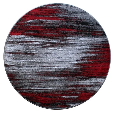 Alfombra redonda contemporánea moderna, roja gris negra (5 pies x 5 pies) redonda Foto 1 de 4
