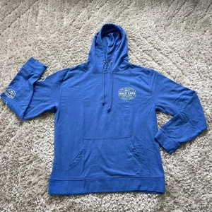 Salt Life Hoodie Men LARGE Blue Live Salty Fishing Outdoors Pullover Long Sleeve - Picture 1 of 7
