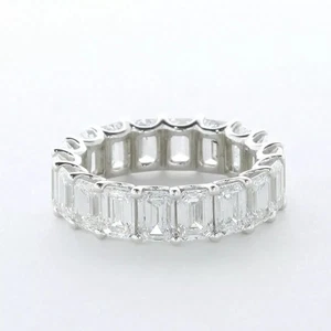 Eternity Wedding Ring Solid 14K Gold 6.78 Carat Emerald Lab-Grown Diamond D VVS1 - Picture 1 of 5