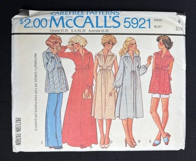 McCall's 5921 Misses Maternity Dress, Top, Pants, Shorts 1978 Pattern sz 8 Uncut - Image 1 of 2