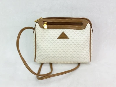 Vintage Liz Claiborne White Brown Leather Trim Crossbody Bag Shoulder Purse Y2K - Image 1 of 4